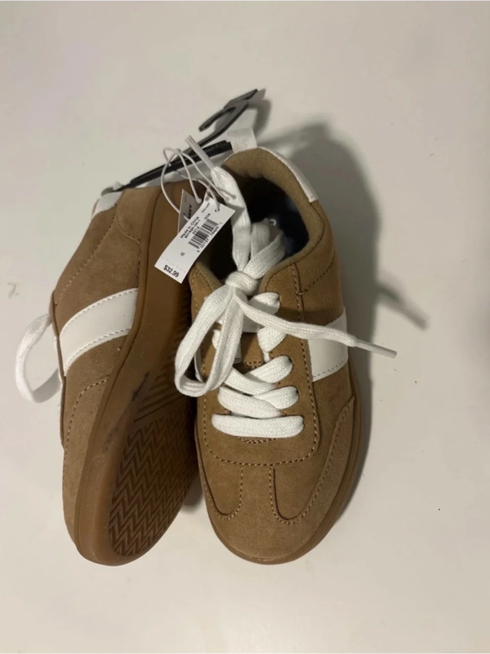 Old Navy Kids Brown Suede Sneakers with White Stripe